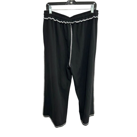 Black Wide Leg Pants With Contrast Stitching Elastic Waistband SZ 1XL - Picture 2 of 9